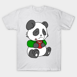 Christmas Panda Enjoying Hot Cocoa T-Shirt